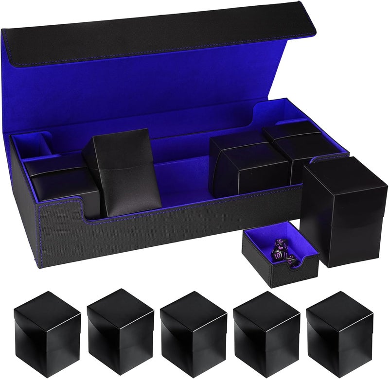 Scimi MTG Card Storage Box - Includes 5 Small Deck Boxes, Holds 1800+ Sleeved Cards, Comes with Playmat Case and Strong Magnetic Closure ((800+ Includes 5 - Black & Blue) - Image 1